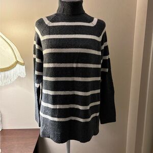 a new day Charcoal and White Striped Turtleneck Sweater Size S